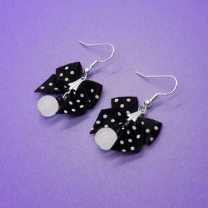 Polka Dot Black and White Bow Earrings